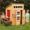 KidKraft Modern Outdoor Wooden Playhouse with Picnic Table, Mailbox and Outdoor Grill, Gift for Ages 3+
