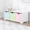 KidKraft Nantucket Wooden Storage Bench with Three Bins and Wainscoting Detail - Pastel, Gift for Ages 3+