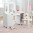 KidKraft Wooden Deluxe Vanity & Chair with Triple Mirror & Shelves, White