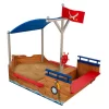 KidKraft Wooden Pirate Sandbox with Canopy, Covered Children's Sandbox, Outdoor Furniture - Blue & Red, Gift for Ages 3-8