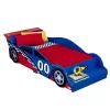 KidKraft Wooden Racecar Toddler Bed with Built-In Bench and Bed Rails - Red and Blue