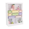 KidKraft Wooden Wall Storage Unit with 8 Plastic Bins and 13 Compartments - White, Gift for Ages 3+