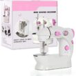 NEX Mini Sewing Machine for Beginners, Portable Dual Speed Sewing Machine with Needle Protector, Kids Women Household and Travel (Pink)