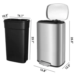 Pirecart 13.2 Gallon / 50L Stainless Steel Garbage Can for Office Bedroom Bathroom