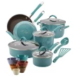 Rachael Ray Cucina Nonstick Cookware and Prep Bowl Set, 12-Piece - Agave Blue