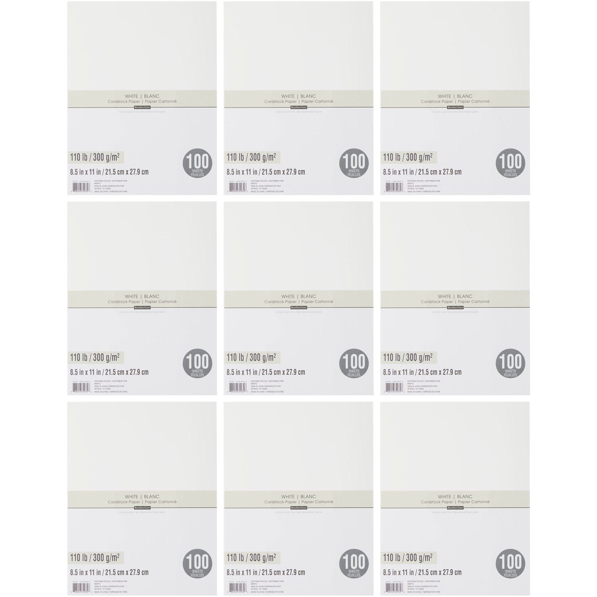 Recollections 9 Packs: 100 Ct. (900 C) White Heavyweight 8.5 x 11 Cardstock Paper