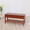 Roundhill Furniture Quality Solid Wood Shoe Bench with Storage, Cherry