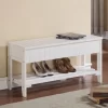 Roundhill Furniture Quality Solid Wood Shoe Bench with Storage, White
