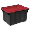 Sterilite 12 Gallon/45 Liter Hinged Lid Industrial Tote, Red Lid (12 Pack)