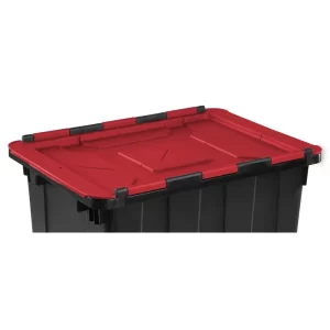 Sterilite 12 Gallon/45 Liter Hinged Lid Industrial Tote, Red Lid (12 Pack)