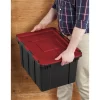 Sterilite 12 Gallon/45 Liter Hinged Lid Industrial Tote, Red Lid (12 Pack)