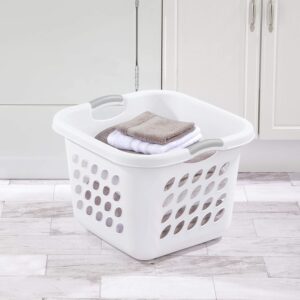Sterilite 12178006 1.5 Bushel/53 Liter Ultra Square Laundry Basket, White Basket w/ Titanium Inserts, Pack of 6