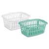 Sterilite 12459412 1.5 Bushel 53 Liter Rectangular Laundry Basket, White & Aqua Chrome, Assorted, 12-Pack , Green