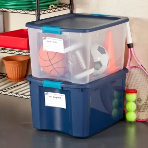 Sterilite 14469606 18 Gallon/68 Liter Latch and Carry, True Blue Lid and Clear Base with Blue Aquarium Latches, (6 Count) Pack of 1