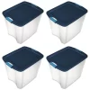 Sterilite 14489604 26 Gallon/98 Liter Latch and Carry, True Blue Lid and Clear Base with Blue Aquarium Latches, Pack of 4
