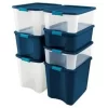 Sterilite 14489604 26 Gallon/98 Liter Latch and Carry, True Blue Lid and Clear Base with Blue Aquarium Latches, Pack of 4