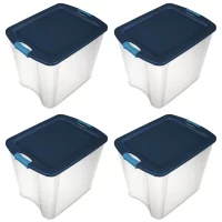 Sterilite 14489604 26 Gallon/98 Liter Latch and Carry, True Blue Lid and Clear Base with Blue Aquarium Latches, Pack of 4