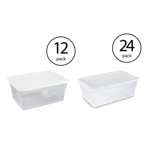 Sterilite 16 Quart Plastic Latching Storage Container (12 Pack) & 6 Quart Tote (24 Pack)