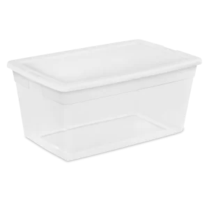 Sterilite 16668004 90 Quart/85 Liter Storage Box, Clear with a White Lid, 4-Pack