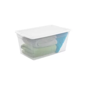Sterilite 16668004 90 Quart/85 Liter Storage Box, Clear with a White Lid, 4-Pack