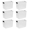 Sterilite 19859806, 30 Quart/28 Liter Ultra Latch Box, Clear with a White Lid and Black Latches, 6-Pack