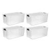 Sterilite 19909804 116 Quart/110 Liter Ultra Latch Box, Clear with a White Lid and Black Latches, 4-Pack