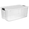 Sterilite 19909804 116 Quart/110 Liter Ultra Latch Box, Clear with a White Lid and Black Latches, 4-Pack