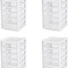 Sterilite 20758004 Small 5 Drawer Unit, White Frame with Clear Drawers, 4-Pack