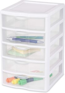 Sterilite 20758004 Small 5 Drawer Unit, White Frame with Clear Drawers, 4-Pack