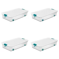 Sterilite 56 Qt./53 L Wheeled Latching Box Clears, Quart, White, 4 Piece