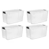 Sterilite 70 Qt Clear Plastic Stackable Storage Bin w/White Latching Lid Organizing Solution, 4 Pack