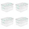 Sterilite Convenient Home 2-Tiered Layer Stack Carry Storage Box, Clear (4 Pack)