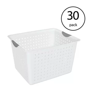 Sterilite Deep Ultra White Plastic 10 in. Lx 16 in. W x 13 in. H Storage Bin Organizer Basket (30-Pack)