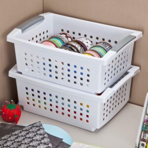 Sterilite Medium Sized Stackable Household Storage Basket, White (30 Pack)
