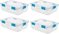 Sterilite Multipurpose 37 Quart Clear Plastic Under-Bed Storage Tote Bins with Secure Gasket Latching Lids for Home Organization, (4 Pack)