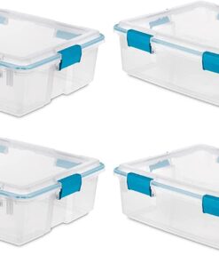 Sterilite Multipurpose 37 Quart Clear Plastic Under-Bed Storage Tote Bins with Secure Gasket Latching Lids for Home Organization, (4 Pack)