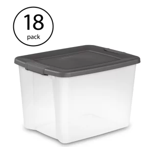 Sterilite ShelfTotes 50 Quart Latched Plastic Storage Container, (18 Pack)