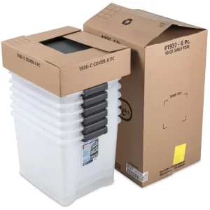 Sterilite ShelfTotes 50 Quart Latched Plastic Storage Container, (18 Pack)