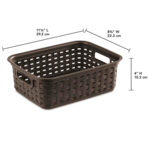 Sterilite Small 11 Inch Long Weave Storage Basket Organizer, Espresso (16 Pack)