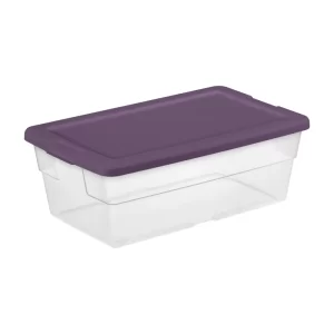 Sterilite Stackable 6 Qt Storage Box Container, Clear, Purple Lid (90 Pack)