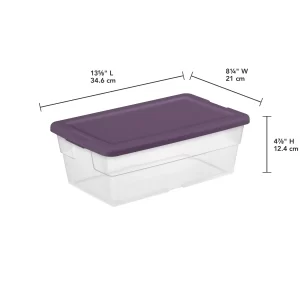 Sterilite Stackable 6 Qt Storage Box Container, Clear, Purple Lid (90 Pack)