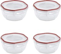 Sterilite Ultra-Seal 2.5 Quart Bowl, Clear Lid & Base with Rocket Red Gasket, 4-Pack