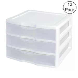Sterilite White and Clear Countertop 3-Drawer Desktop Storage Unit (12 Pack)