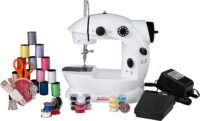 Sunbeam Mini Portable Sewing Machine AC Adapter Foot Pedal And Over 75 Piece Sewing Kit Included
