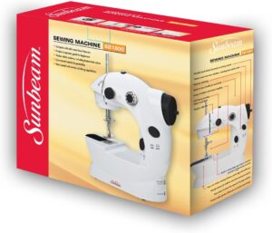 Sunbeam Mini Portable Sewing Machine AC Adapter Foot Pedal And Over 75 Piece Sewing Kit Included