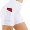 THE GYM PEOPLE High Waist Yoga Shorts for Women's Tummy Control Fitness Athletic Workout Running Shorts with Deep Pockets white 6