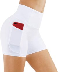 THE GYM PEOPLE High Waist Yoga Shorts for Women's Tummy Control Fitness Athletic Workout Running Shorts with Deep Pockets white 6