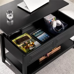 Yaheetech Wooden Lift Top Coffee Table with Hidden Compartment and 1 Open Shelf For Living Room, Black
