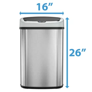 iTouchless 13 Gal. Stainless Steel Sensor Trash Can with AbsorbX Odor Filter, Oval Shape, Space-Saving Bin for Kitchen, Home Office