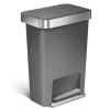 simplehuman 45 Liter / 12 Gallon Rectangular Kitchen Step Trash Can with Soft-Close Lid, Grey Plastic